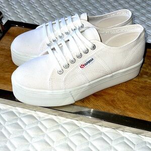 Superga white platform sneakers canvas size 39.5 (8.5)